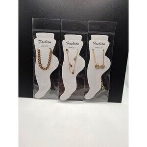 3 Lot of Gold Silver Tone Anklets Rhinestone Bow Paw Print Heart Ankle Bracelets